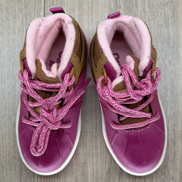OshKosh B'Gosh Boots Toddler Girls Sz 6M Berry Pink Brown Lace Up Shoes Wistman - Picture 7 of 12